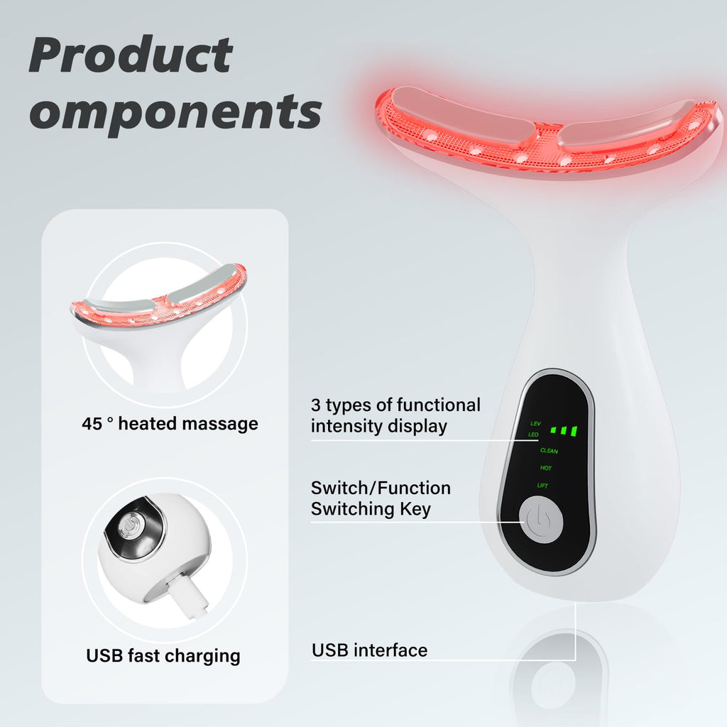 Red Light Therapy for Face, 7 Color LED Facial Light Therapy Wand for Skin Care at Home Blue Light Therapy Face Massager Tool for Neck (White)