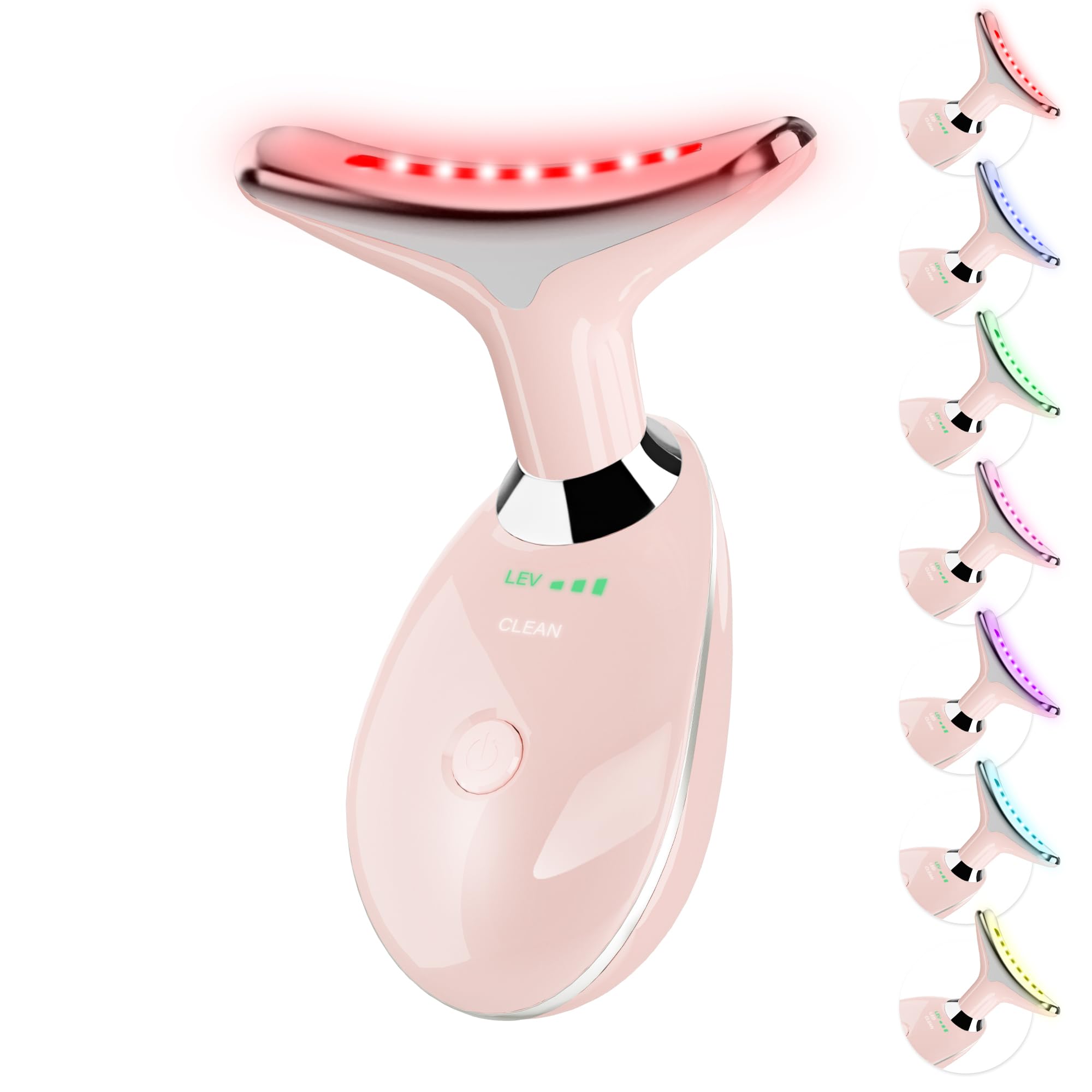 Red Light Therapy for Face, 7 Color LED Facial Light Therapy Wand for Skin Care at Home Blue Light Therapy Face Massager Tool for Neck (White)