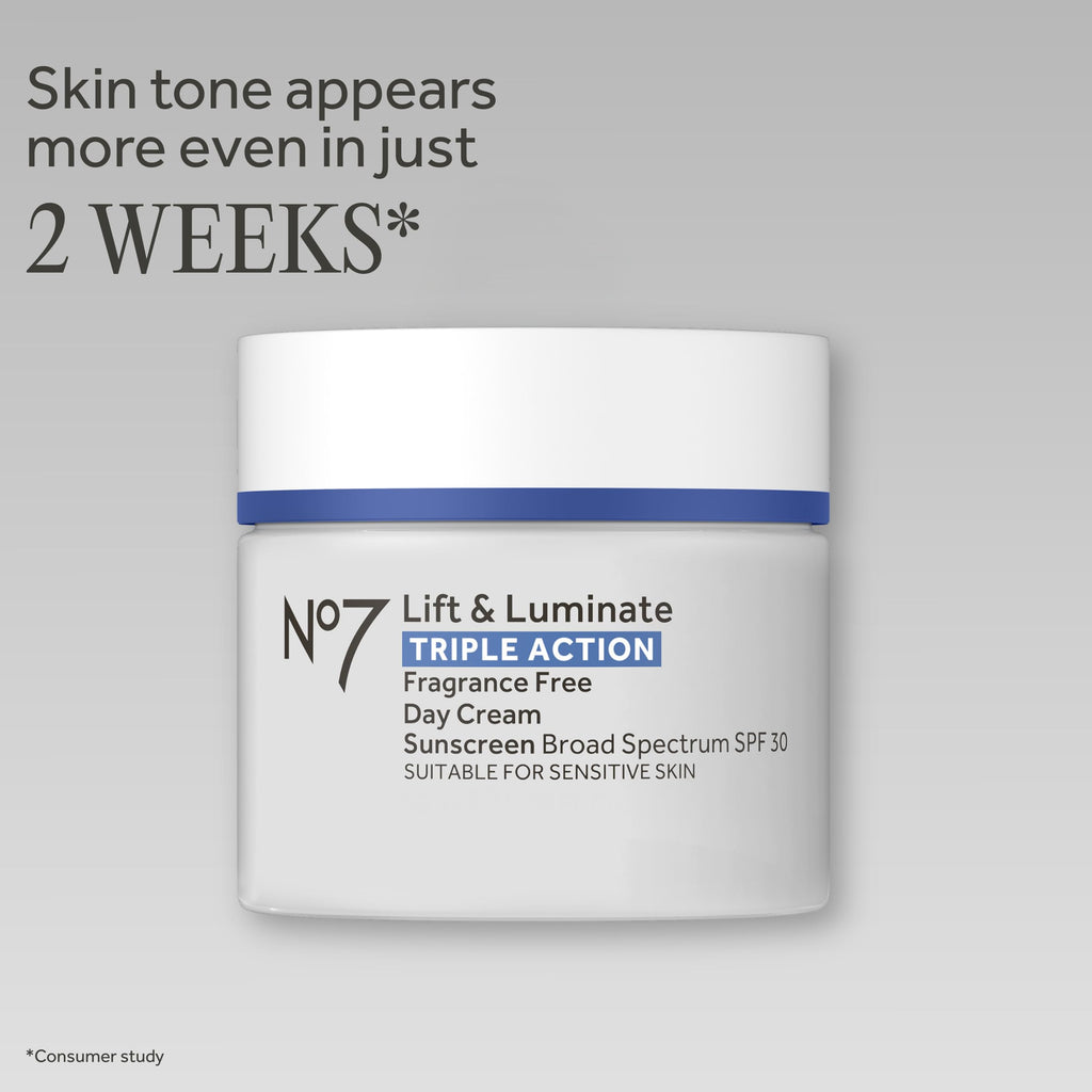 No7 Lift & Luminate Triple Action Day Cream - Anti-Aging Face Cream SPF 30, Hyaluronic Acid & Vitamin C - Visibly Firms Skin for Healthy Looking Radiance - Suitable for Sensitive Skin (1.69 Fl Oz)
