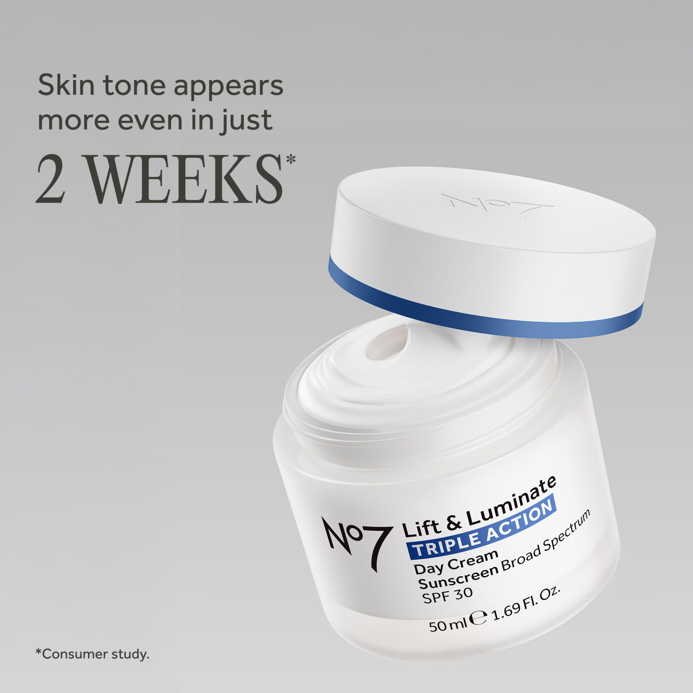 No7 Lift & Luminate Triple Action Day Cream - Anti-Aging Face Cream SPF 30, Hyaluronic Acid & Vitamin C - Visibly Firms Skin for Healthy Looking Radiance - Suitable for Sensitive Skin (1.69 Fl Oz)