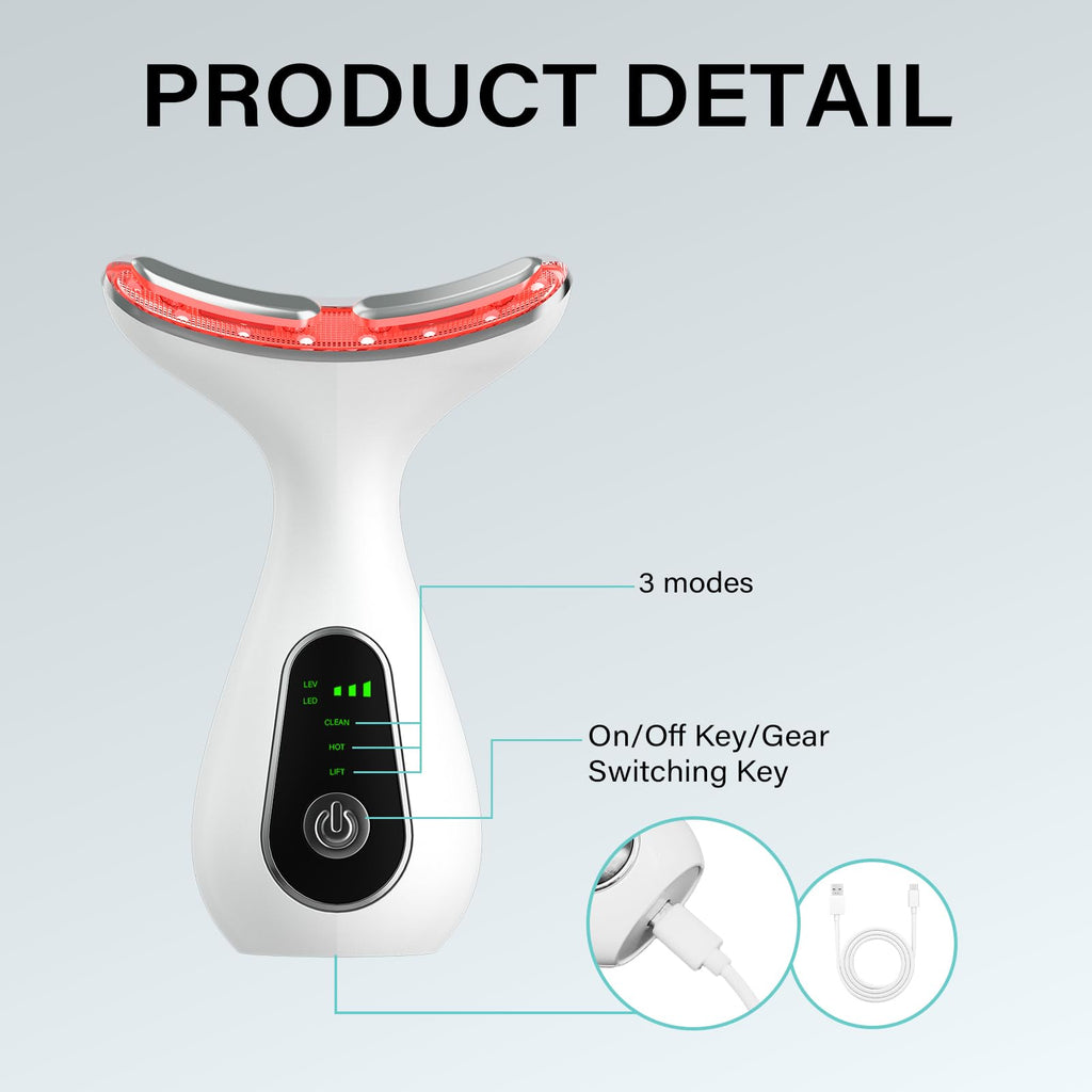 Red Light Therapy for Face, 7 Color LED Facial Light Therapy Wand for Skin Care at Home Blue Light Therapy Face Massager Tool for Neck (White)