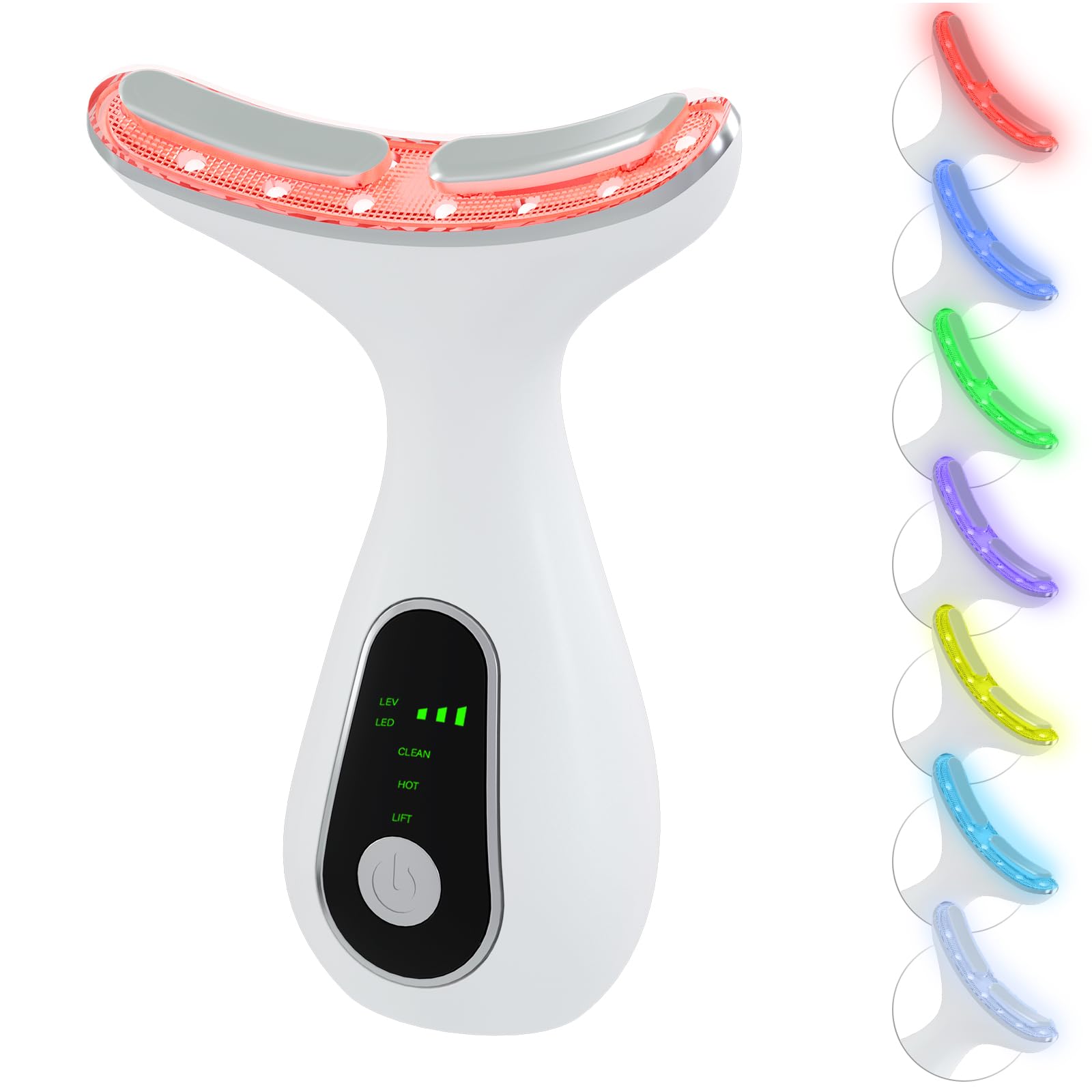 Red Light Therapy for Face, 7 Color LED Facial Light Therapy Wand for Skin Care at Home Blue Light Therapy Face Massager Tool for Neck (White)