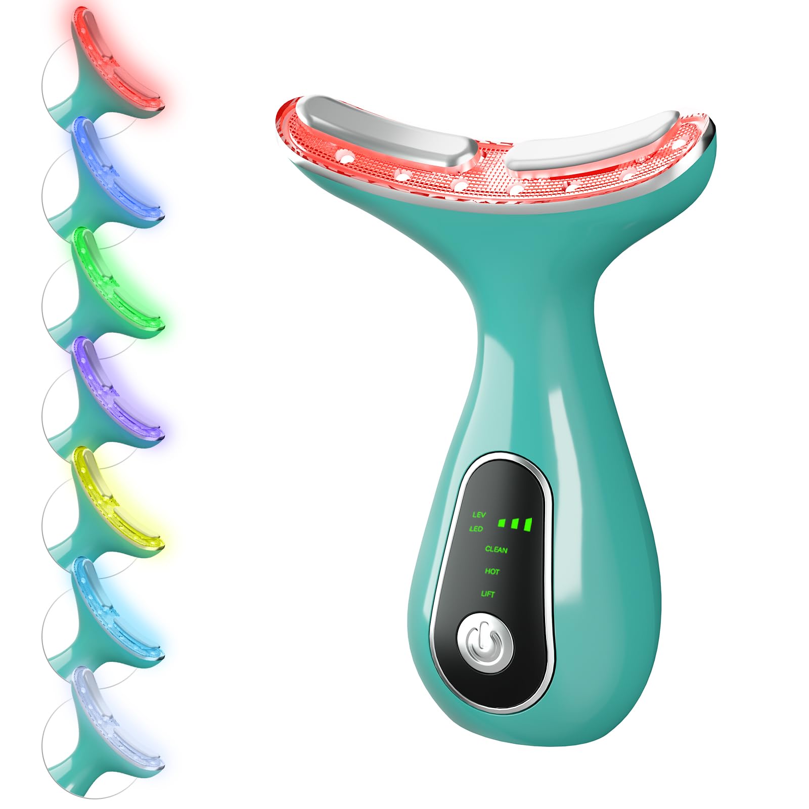 Red Light Therapy for Face, 7 Color LED Facial Light Therapy Wand for Skin Care at Home Blue Light Therapy Face Massager Tool for Neck (White)