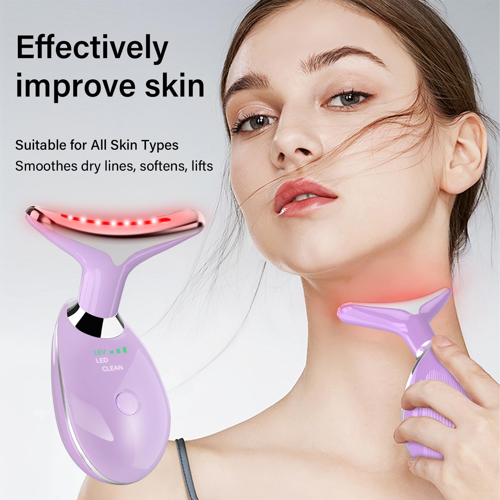 Red Light Therapy for Face, 7 Color LED Facial Light Therapy Wand for Skin Care at Home Blue Light Therapy Face Massager Tool for Neck (White)