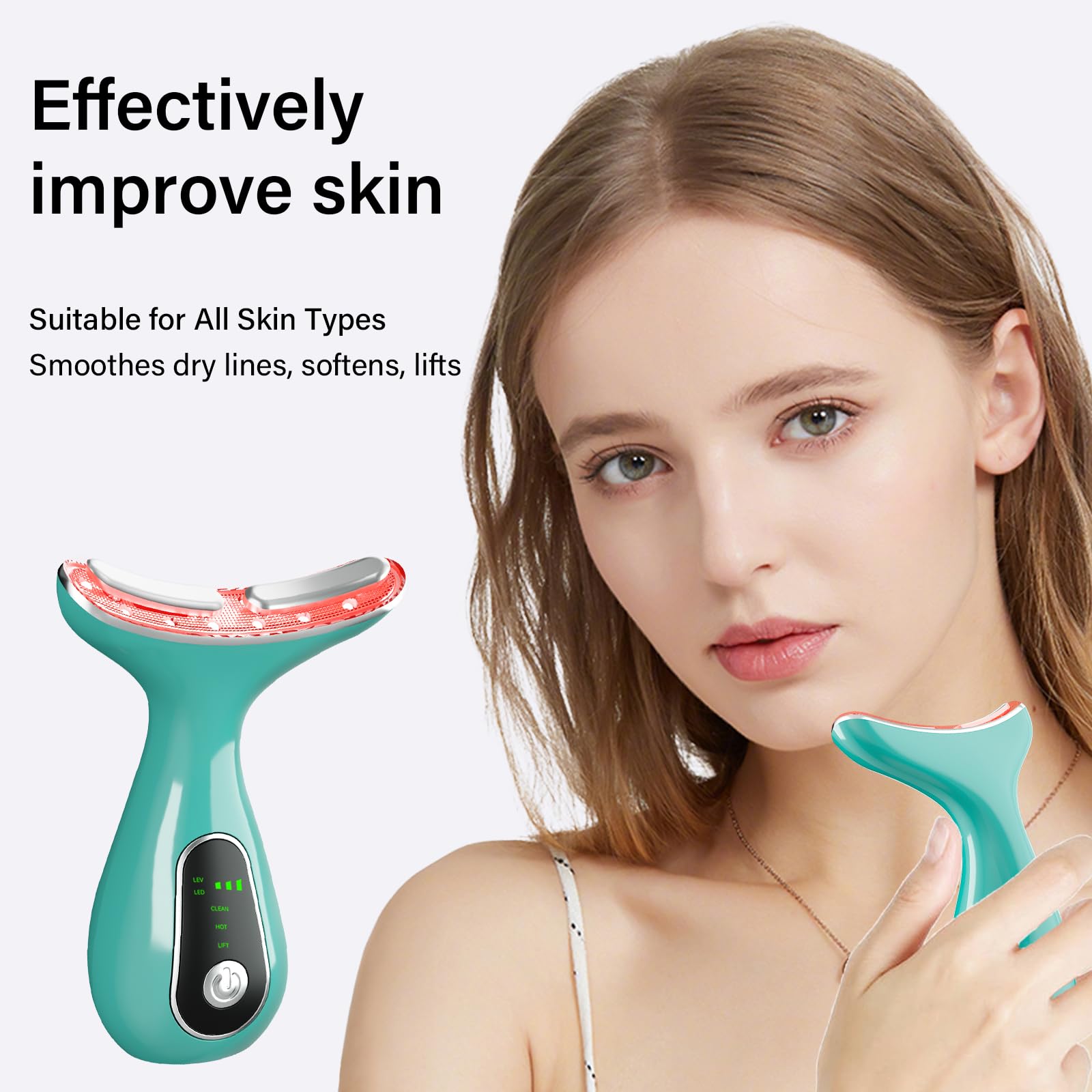 Red Light Therapy for Face, 7 Color LED Facial Light Therapy Wand for Skin Care at Home Blue Light Therapy Face Massager Tool for Neck (White)