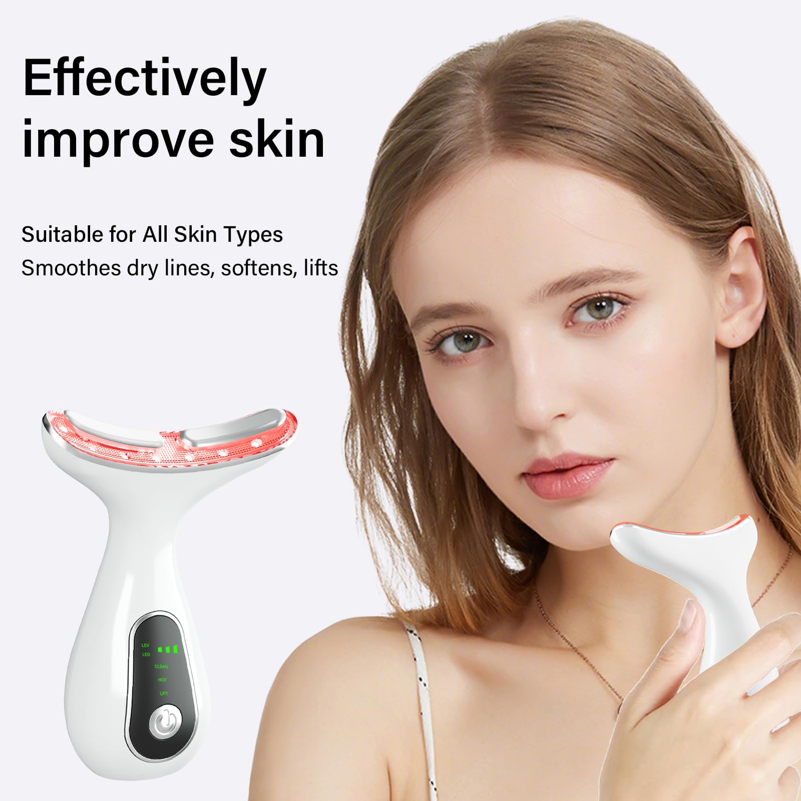 Red Light Therapy for Face, 7 Color LED Facial Light Therapy Wand for Skin Care at Home Blue Light Therapy Face Massager Tool for Neck (White)
