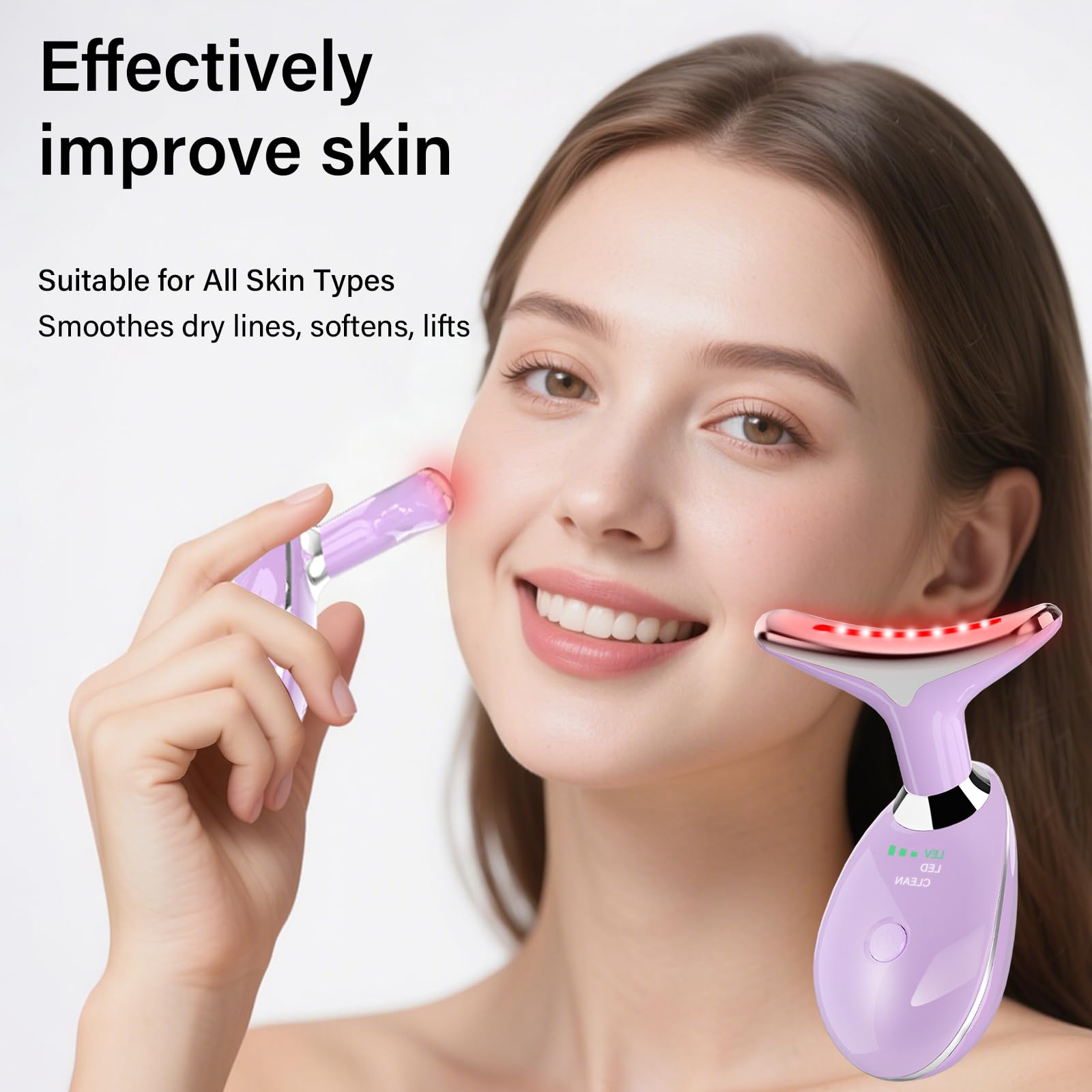 Red Light Therapy for Face, 7 Color LED Facial Light Therapy Wand for Skin Care at Home Blue Light Therapy Face Massager Tool for Neck (White)