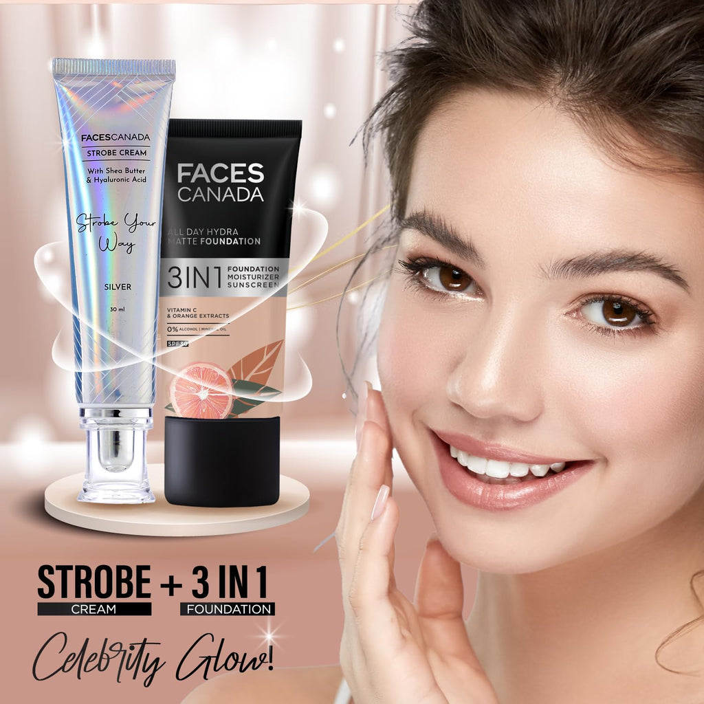FACESCANADA Strobe Cream - Rose Gold | with Shea Butter & Hyaluronic Acid | Hydrating & Illuminating Makeup | for Radiant Dewy Skin | 1.01 Fl Oz (30ml)