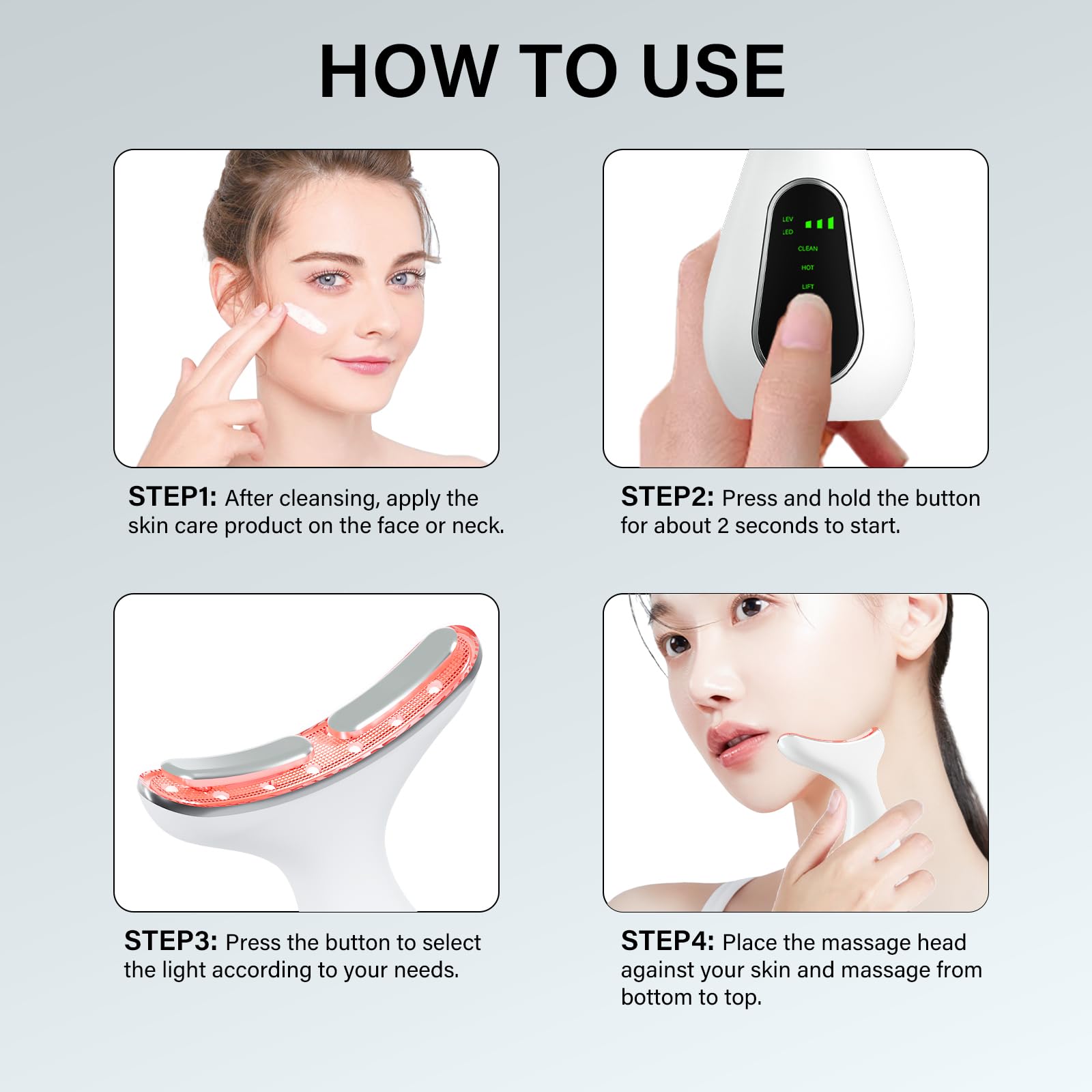 Red Light Therapy for Face, 7 Color LED Facial Light Therapy Wand for Skin Care at Home Blue Light Therapy Face Massager Tool for Neck (White)