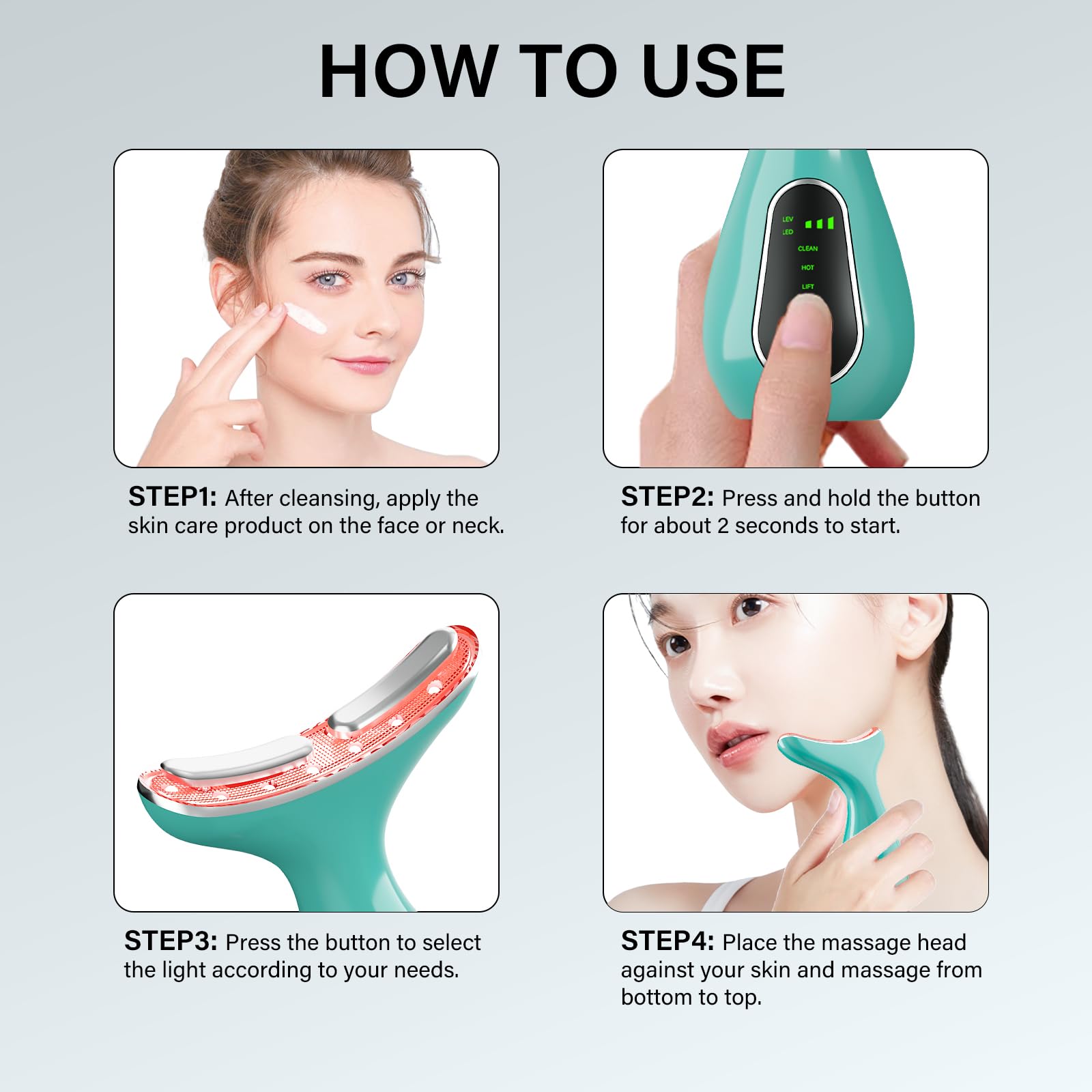 Red Light Therapy for Face, 7 Color LED Facial Light Therapy Wand for Skin Care at Home Blue Light Therapy Face Massager Tool for Neck (White)