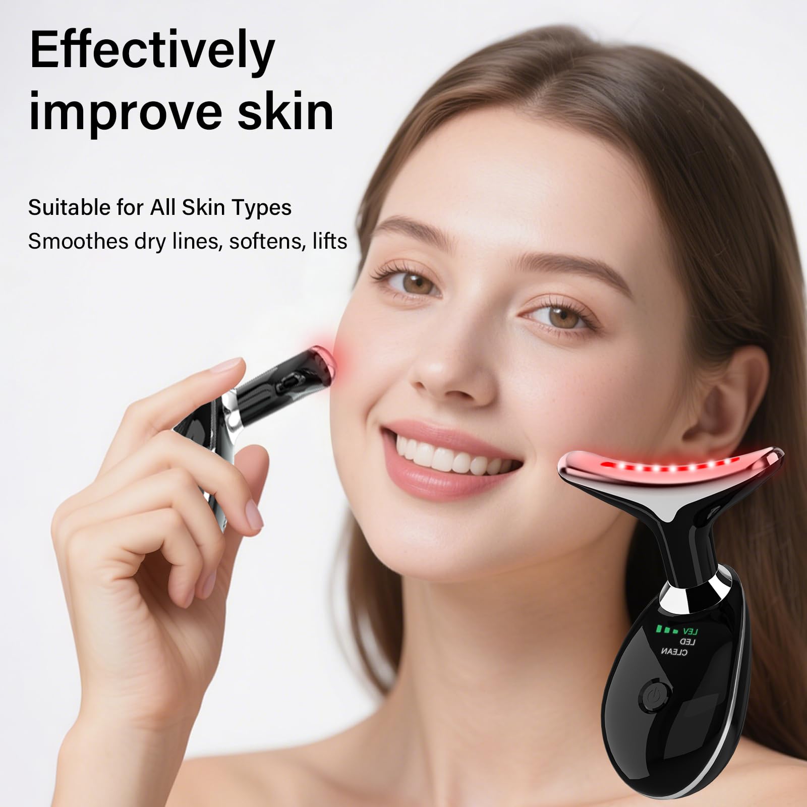 Red Light Therapy for Face, 7 Color LED Facial Light Therapy Wand for Skin Care at Home Blue Light Therapy Face Massager Tool for Neck (White)