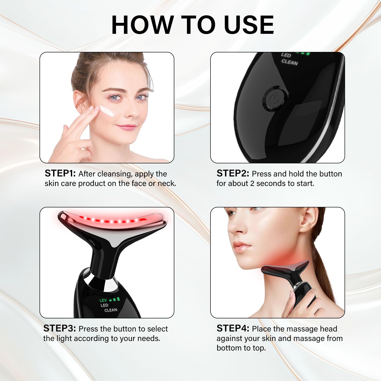 Red Light Therapy for Face, 7 Color LED Facial Light Therapy Wand for Skin Care at Home Blue Light Therapy Face Massager Tool for Neck (White)