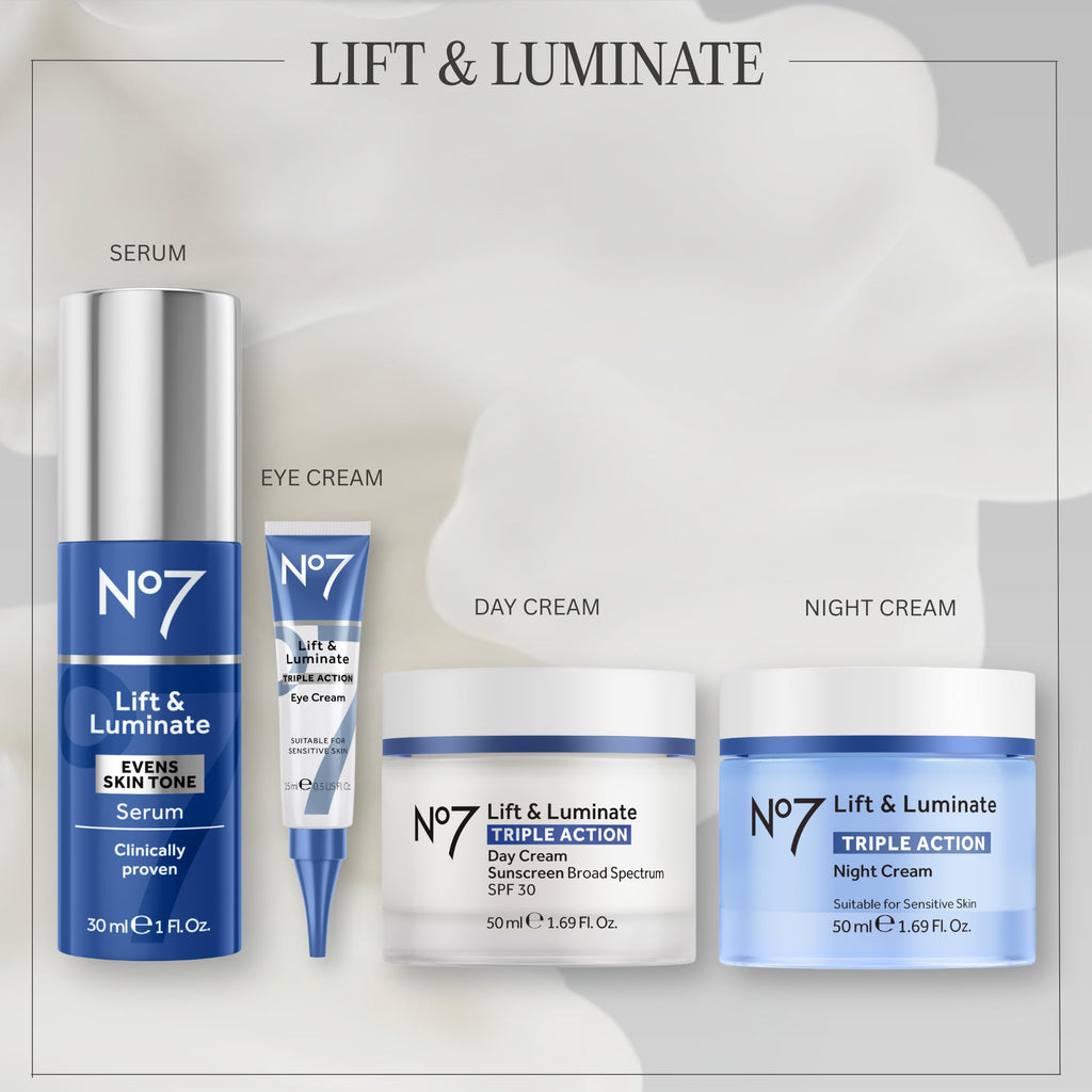 No7 Lift & Luminate Triple Action Day Cream - Anti-Aging Face Cream SPF 30, Hyaluronic Acid & Vitamin C - Visibly Firms Skin for Healthy Looking Radiance - Suitable for Sensitive Skin (1.69 Fl Oz)