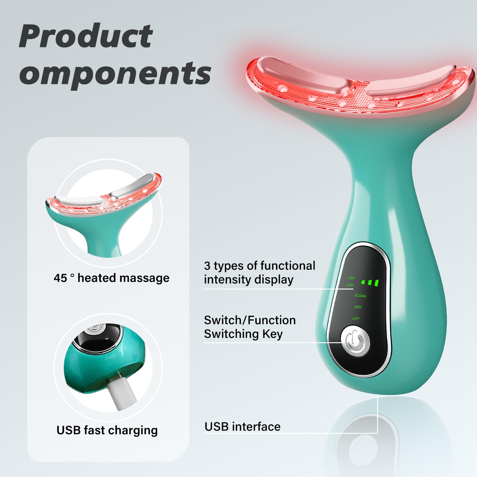 Red Light Therapy for Face, 7 Color LED Facial Light Therapy Wand for Skin Care at Home Blue Light Therapy Face Massager Tool for Neck (White)