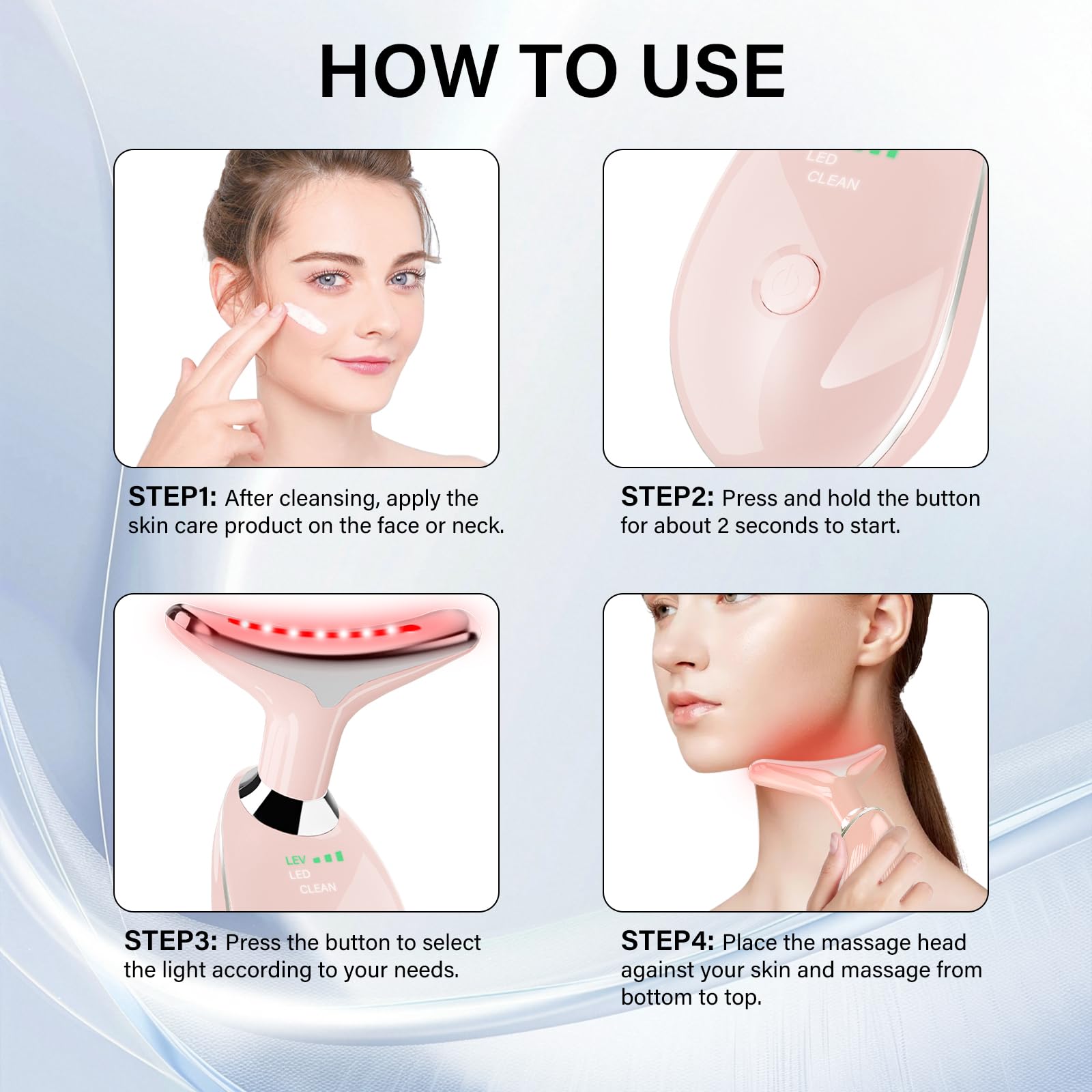 Red Light Therapy for Face, 7 Color LED Facial Light Therapy Wand for Skin Care at Home Blue Light Therapy Face Massager Tool for Neck (White)