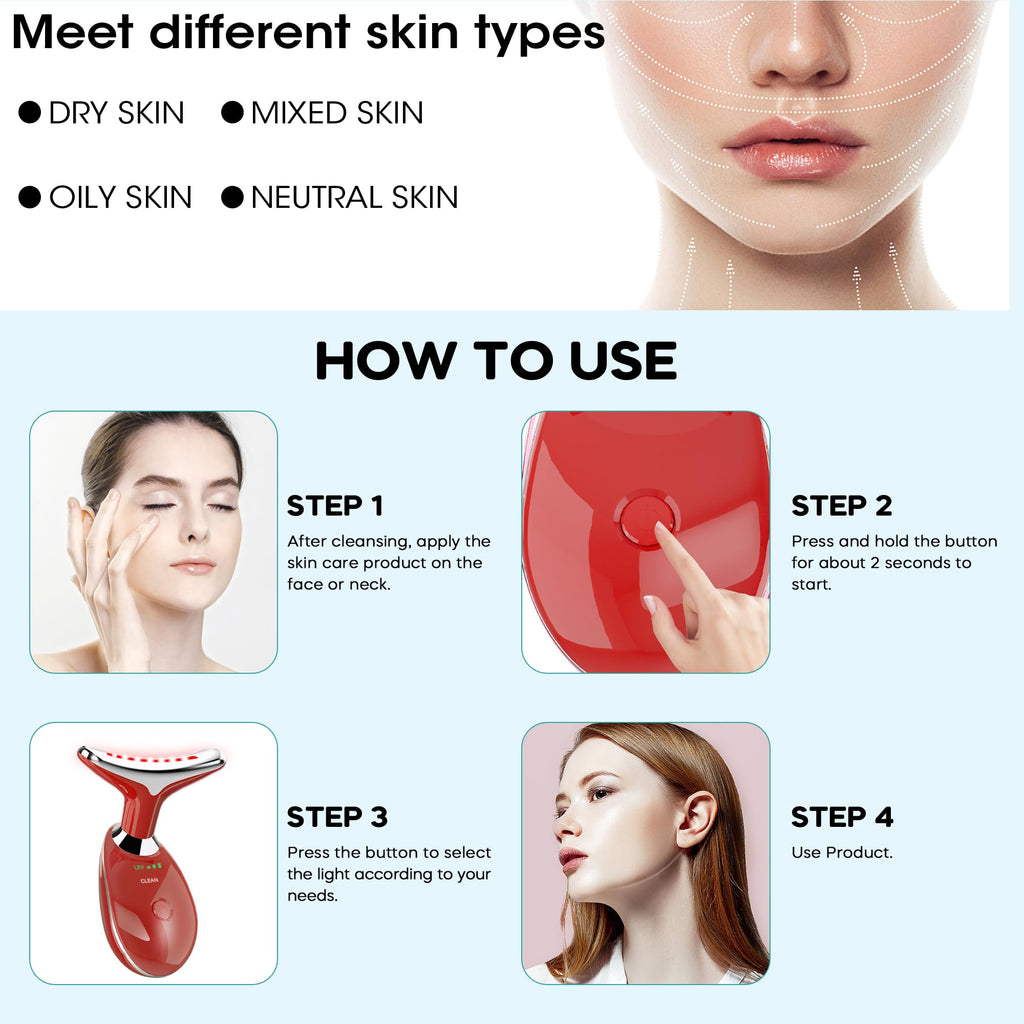 Red Light Therapy for Face, 7 Color LED Facial Light Therapy Wand for Skin Care at Home Blue Light Therapy Face Massager Tool for Neck (White)