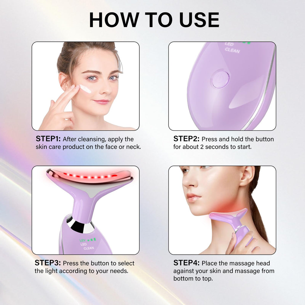 Red Light Therapy for Face, 7 Color LED Facial Light Therapy Wand for Skin Care at Home Blue Light Therapy Face Massager Tool for Neck (White)