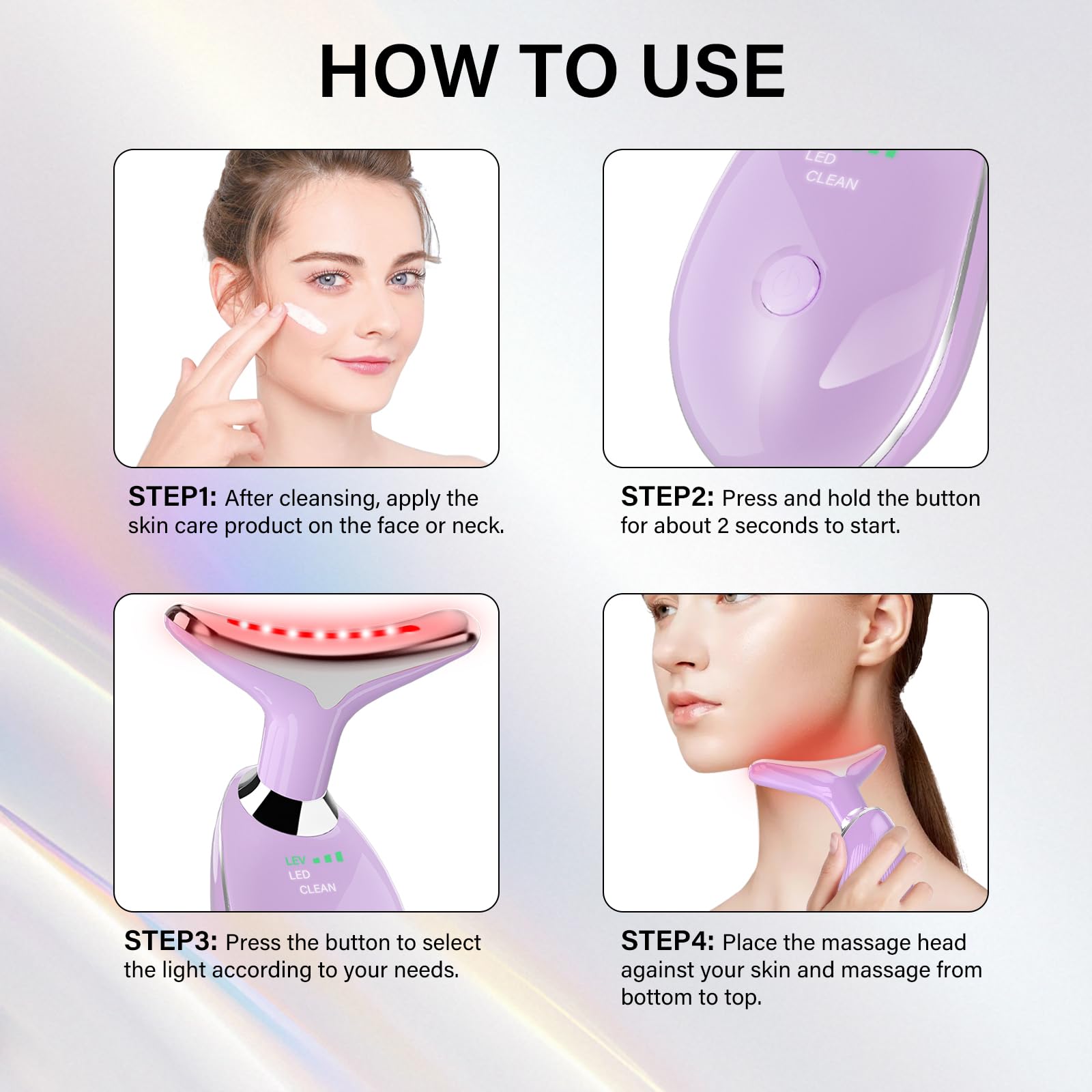 Red Light Therapy for Face, 7 Color LED Facial Light Therapy Wand for Skin Care at Home Blue Light Therapy Face Massager Tool for Neck (White)