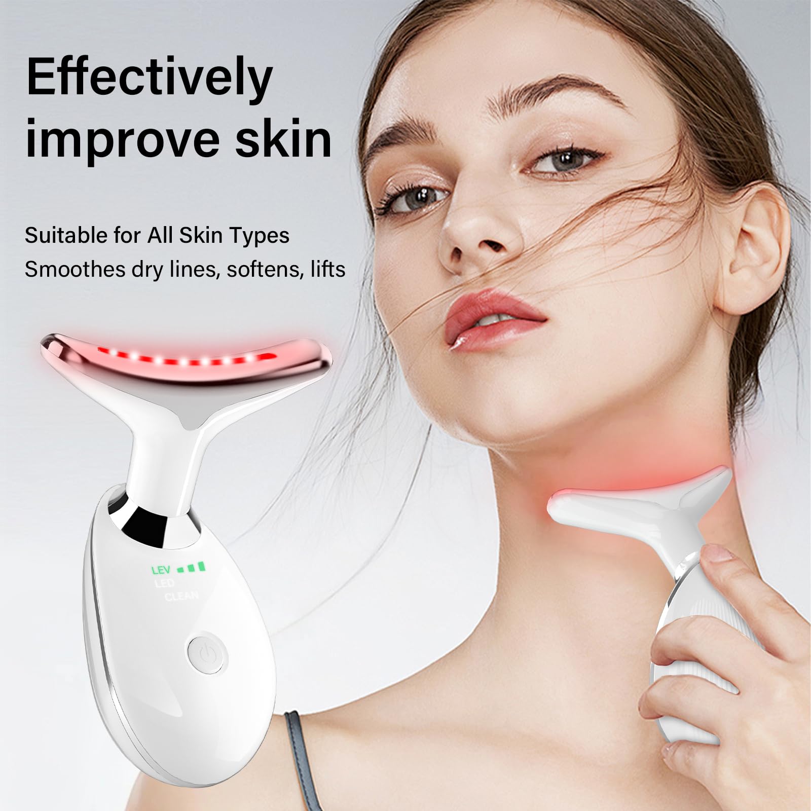 Red Light Therapy for Face, 7 Color LED Facial Light Therapy Wand for Skin Care at Home Blue Light Therapy Face Massager Tool for Neck (White)