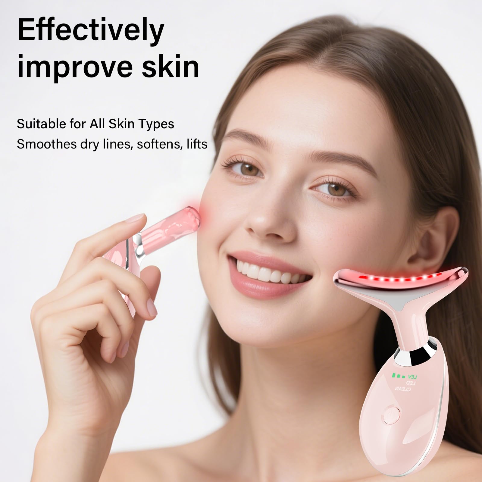 Red Light Therapy for Face, 7 Color LED Facial Light Therapy Wand for Skin Care at Home Blue Light Therapy Face Massager Tool for Neck (White)